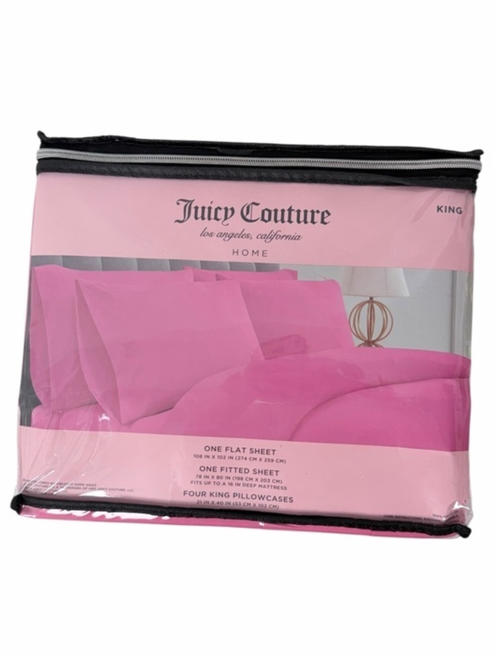 Juicy Couture Home King Sheet Set Bright Pink 6 Piece Bedding Set Flat Fitted